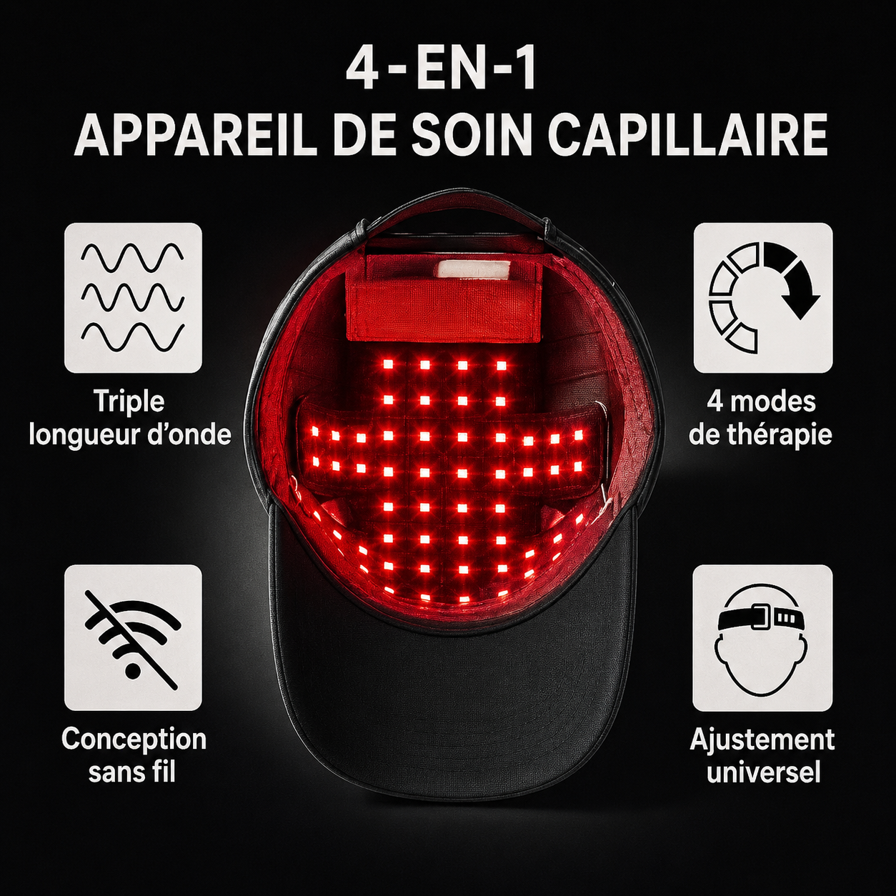 HairGlow Cap™ – Casquette LED de stimulation capillaire